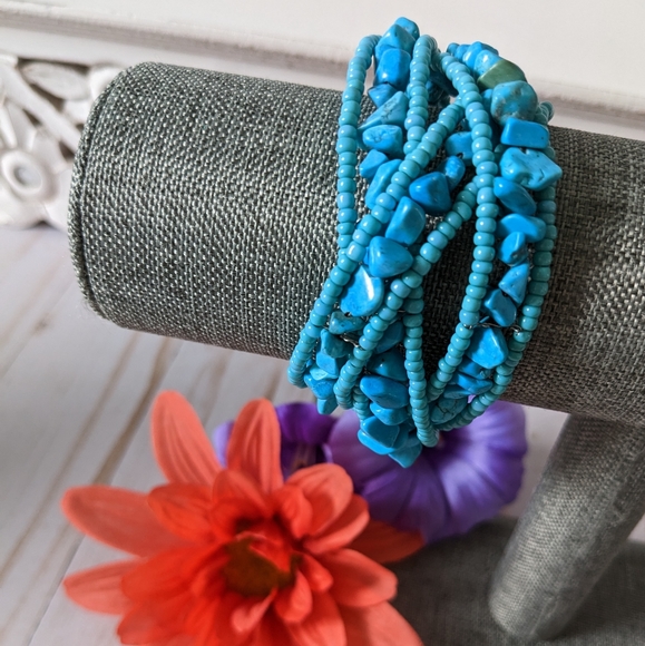 Faux Turquoise Boho Style Cuff Bracelet - Picture 2 of 5